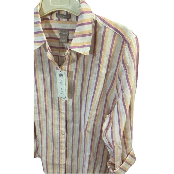 Chicos Women’s Linen Blouse Sz 1 10 New Roll Tab Metallic 3/4 Sleeve No Iron $99 - Picture 2 of 7